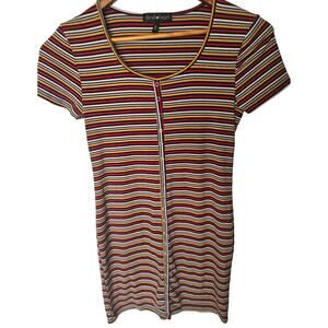 Women's L Derek Heart Short Sleeve Striped Multi-colored Button up Dress Retro